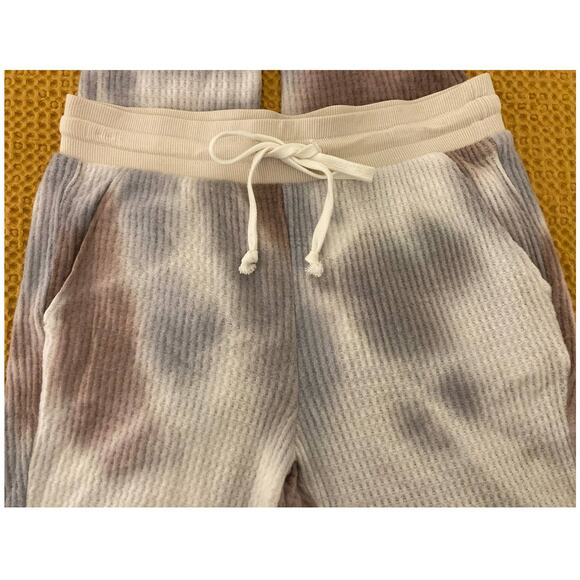 Melloday Women Brushed Waffle Tie Dye Jogger Pants Medium Grey Combo NWT Pockets - Picture 3 of 8